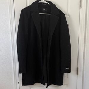 DKNY Black Ladies Single-Breasted Wool Pea Coat